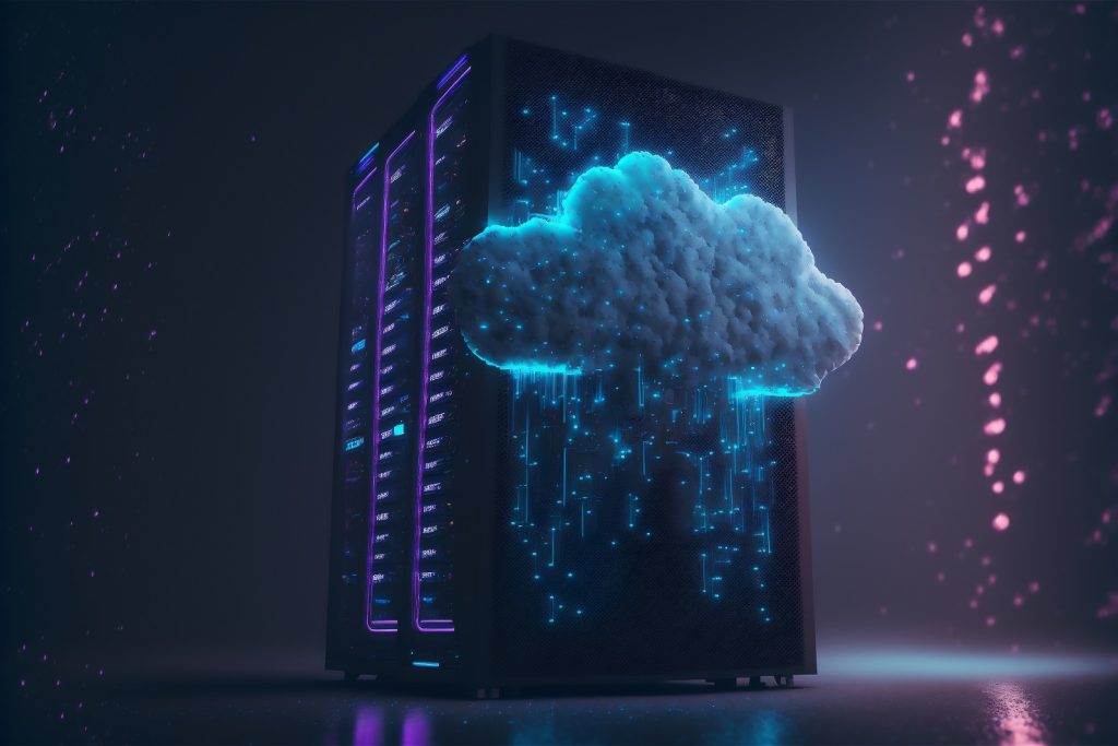Digital cloud data storage digital concept. Cloudscape digital online service for global network. Database backup computer infrastructure technology solution.